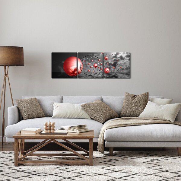 Piros gömbök képe (órával) (90x30 cm)