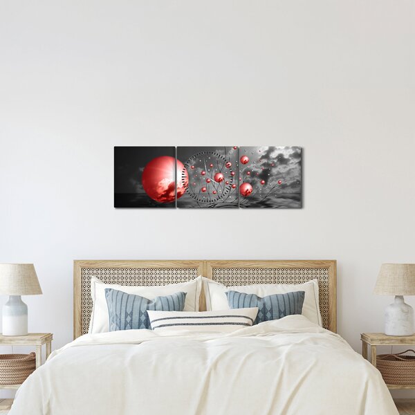 Piros gömbök képe (órával) (90x30 cm)
