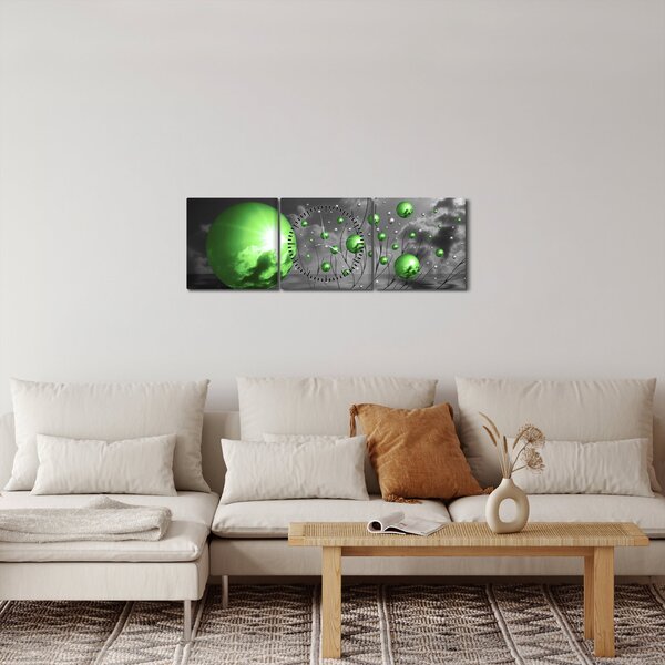 Zöld absztrakt gömbök képe (órával) (90x30 cm)