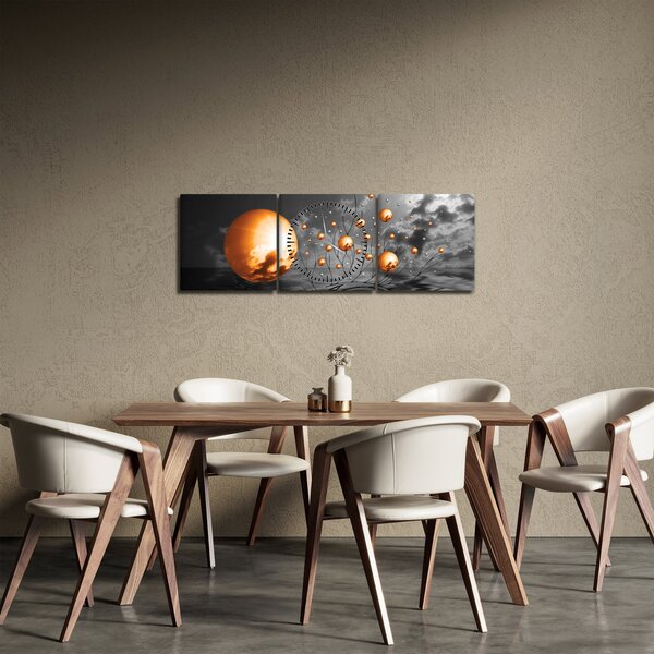 Narancssárga absztrakt gömbök képe (órával) (90x30 cm)