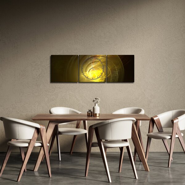 Sárga absztrakt spirál képe (órával) (90x30 cm)