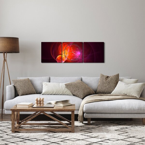 Modern rózsaszín absztrakció képe (órával) (90x30 cm)