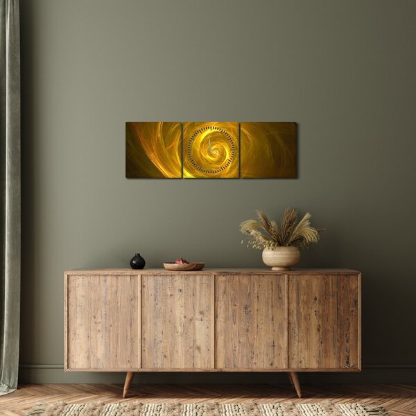 Absztrakt sárga spirál képe (órával) (90x30 cm)