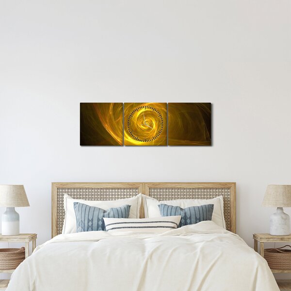 Absztrakt sárga spirál képe (órával) (90x30 cm)