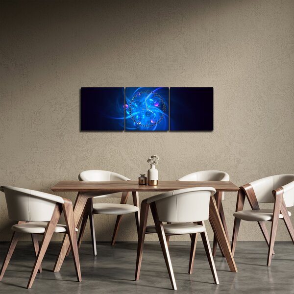 Modern kép kék absztrakció (órával) (90x30 cm)