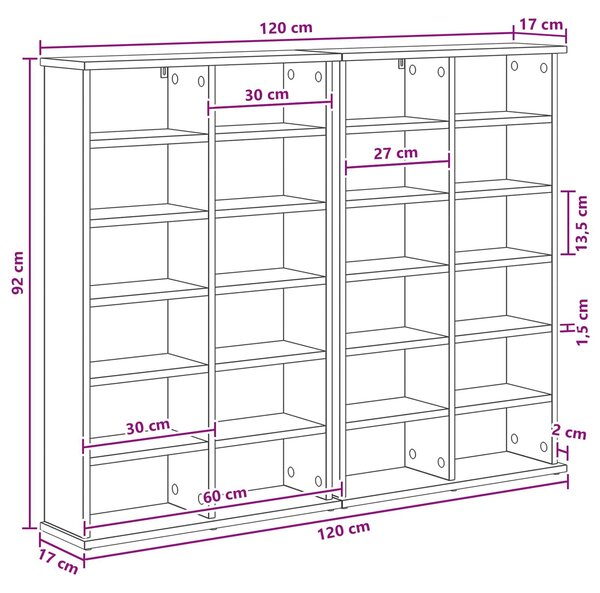 VidaXL CD szekrény 2 db Szürke Sonoma 60 x 17 x 92 cm Szerelt Fa