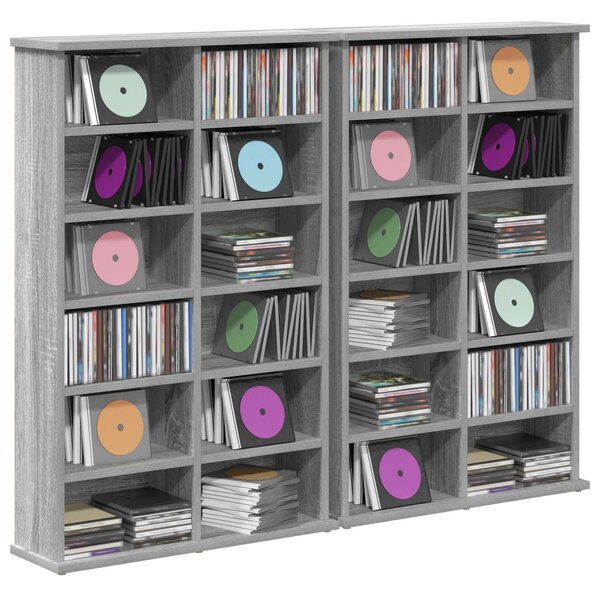 VidaXL CD szekrény 2 db Szürke Sonoma 60 x 17 x 92 cm Szerelt Fa