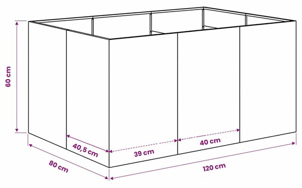 VidaXL Kerti cserép Ezüst 120 x 80 x 60 cm Rozsdamentes Acél