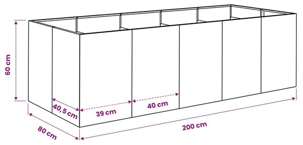 VidaXL Kerti cserép Ezüst 200 x 80 x 60 cm Rozsdamentes Acél