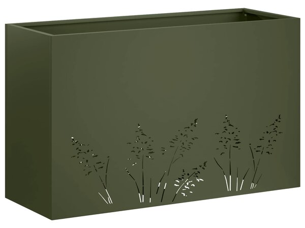 VidaXL Kerti cserép Olajzöld 80 x 30 x 49 cm Hidegen hengerelt acél