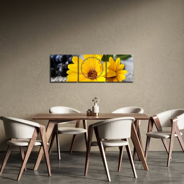 Sárga virágok képe (órával) (90x30 cm)