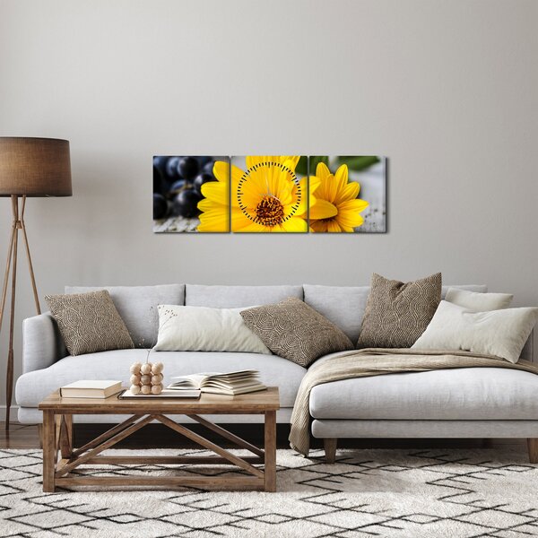 Sárga virágok képe (órával) (90x30 cm)