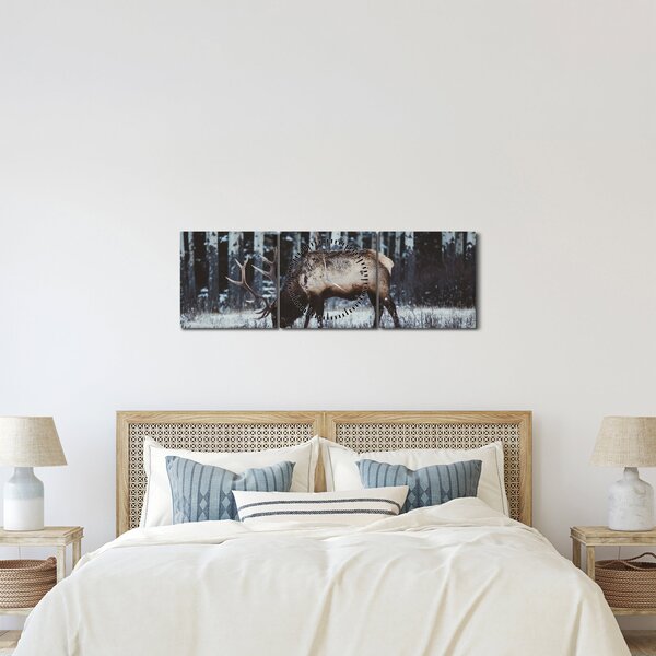 Kép - szarvas télen (órával) (90x30 cm)