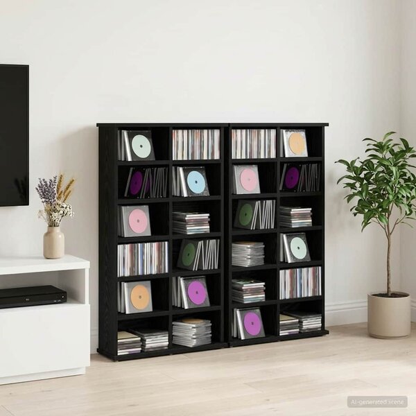 VidaXL CD szekrény 2 db Fekete Tölgy 60 x 17 x 92 cm Szerelt Fa