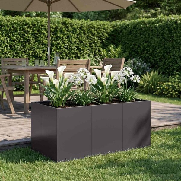 VidaXL Kerti cserép Fekete 120 x 80 x 60 cm Hidegen hengerelt acél