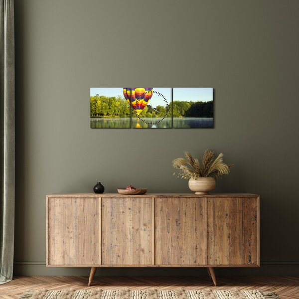 Hőlégballon a tónál képe (órával) (90x30 cm)