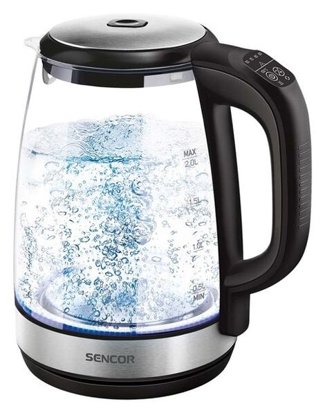 Sencor SWK 2090BK 2l inox-fekete üveg vízforraló