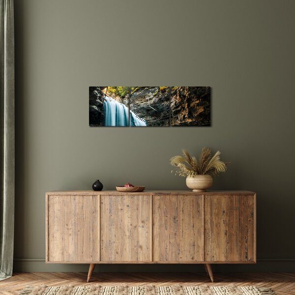 Erdei vízesés képe (órával) (90x30 cm)
