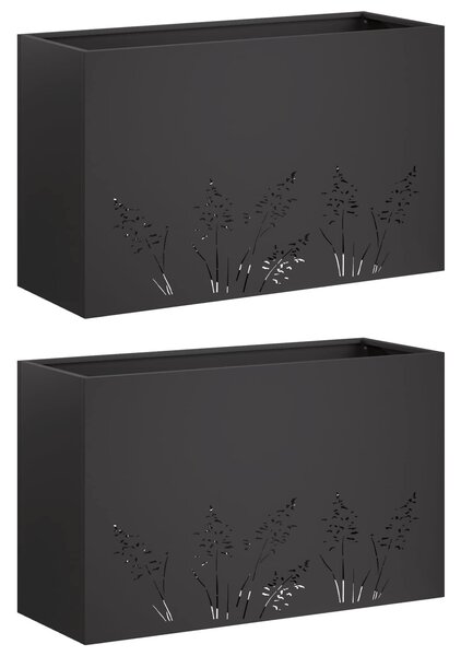 VidaXL Kerti cserép 2 db Fekete 80 x 20 x 49 cm Hidegen hengerelt acél