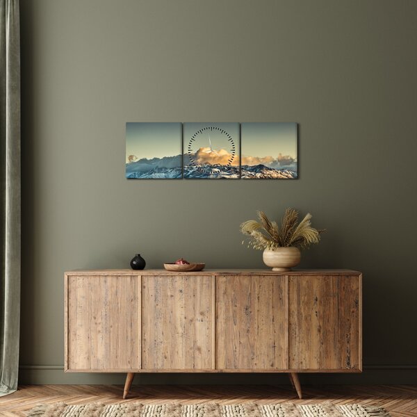 Kép - magas hegyek csúcsai (órával) (90x30 cm)
