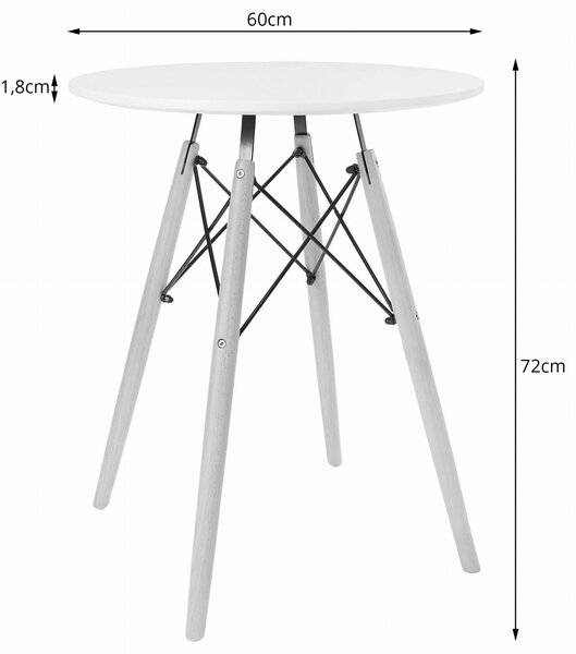 Skandináv stílusú kerek étkező asztal 60 cm Todi - fehér/natúr láb