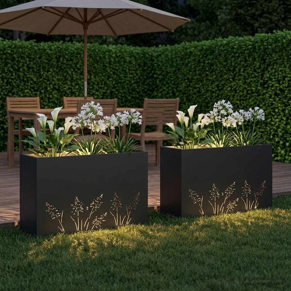 VidaXL Kerti cserép 2 db Fekete 80 x 20 x 49 cm Hidegen hengerelt acél