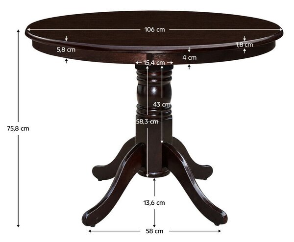 Étkezőasztal, kerek, gesztenye, átmérő 106 cm, TABLOS NEW