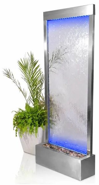 LED-es kerti vízfal szökőkút üveg fallal 150x45 cm