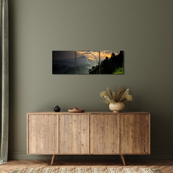 Kép - zöld hegyvidéki táj (órával) (90x30 cm)