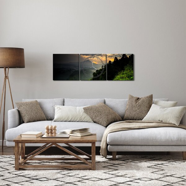 Kép - zöld hegyvidéki táj (órával) (90x30 cm)