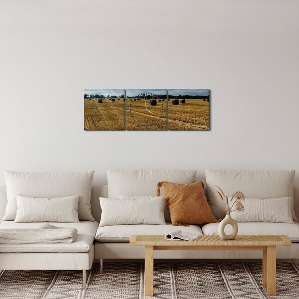 Betakarított gabona mező képe (órával) (90x30 cm)