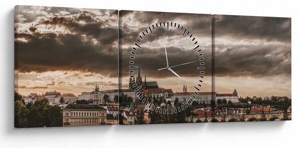 Kép - felhős Prága (órával) (90x30 cm)