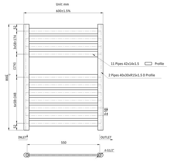 Gamma Artic, fűtőelem 600x800 mm, 382 W, fehér, GMA-ARCT-8060-WH