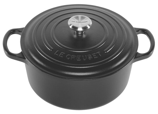 Le Creuset Signature kerek öntöttvas sütő-főzőedény, 22cm, 3,3 l, fekete