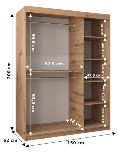 ENNI gardróbszekrény - 150 cm széles, artisan tölgy / fehér