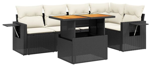 6 részes fekete polyrattan kerti ülőgarnitúra párnákkal