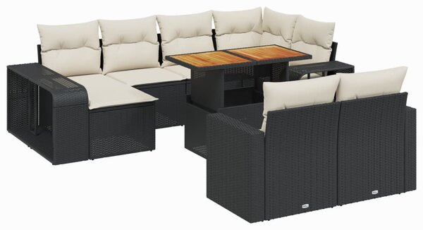 11 részes fekete polyrattan kerti ülőgarnitúra párnákkal