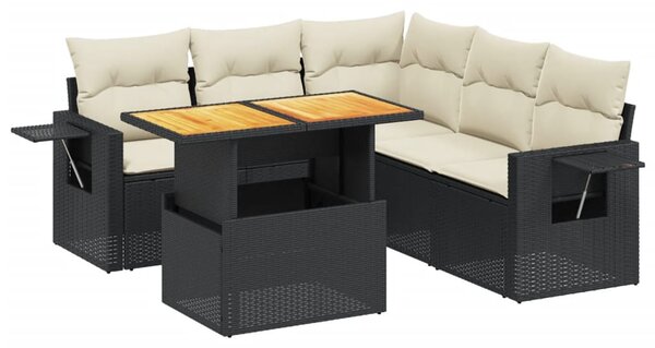 6 részes fekete polyrattan kerti ülőgarnitúra párnákkal