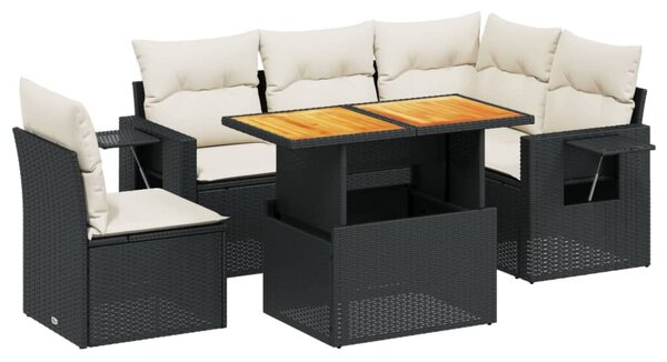6 részes fekete polyrattan kerti ülőgarnitúra párnákkal