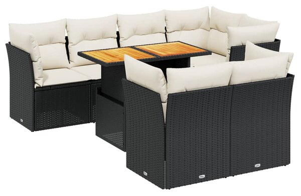 8 részes fekete polyrattan kerti ülőgarnitúra párnákkal