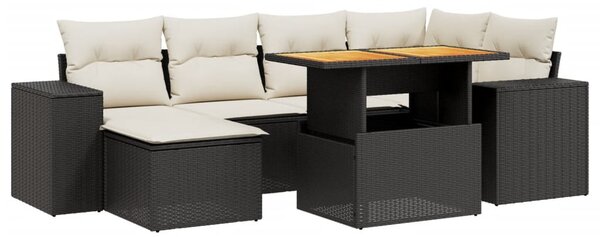 7 részes fekete polyrattan kerti ülőgarnitúra párnával