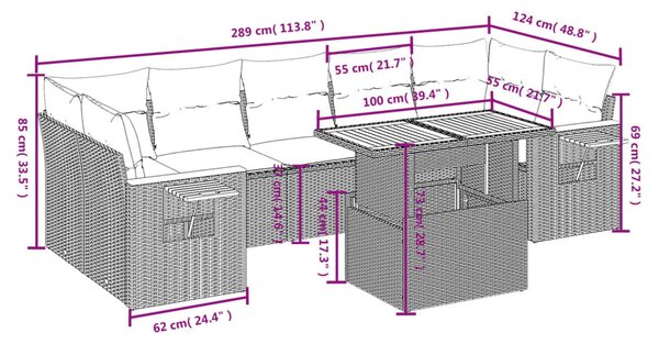 8 részes fekete polyrattan kerti ülőgarnitúra párnákkal