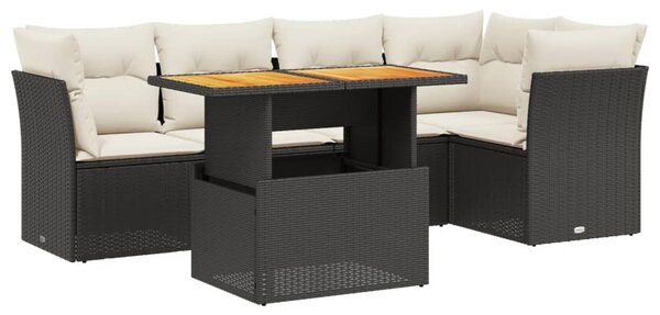 5 részes fekete polyrattan kerti kanapészett párnákkal