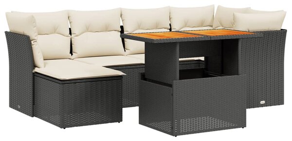 7 részes fekete polyrattan kerti ülőgarnitúra párnával