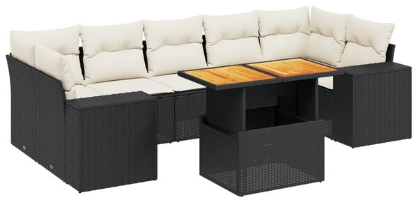 8 részes fekete polyrattan kerti ülőgarnitúra párnákkal