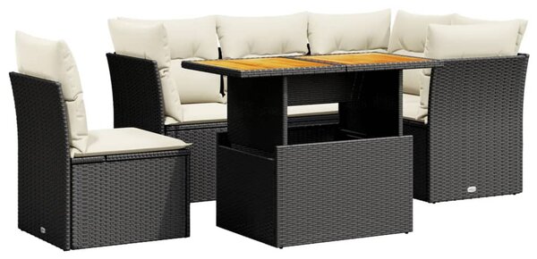 5 részes fekete polyrattan kerti kanapészett párnákkal