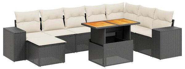 9 részes fekete polyrattan kerti ülőgarnitúra párnákkal