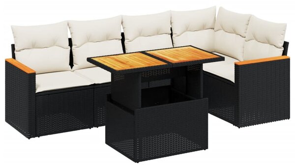 6 részes fekete polyrattan kerti ülőgarnitúra párnákkal