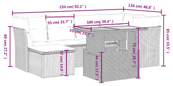 7 részes fekete polyrattan kerti ülőgarnitúra párnával