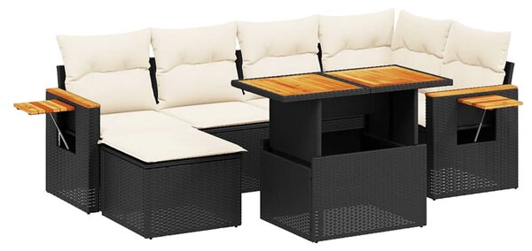 7 részes fekete polyrattan kerti ülőgarnitúra párnával